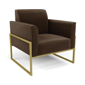 Poltrona Base Industrial Alta Dourado Marisa Suede Marrom D03 - D\`rossi