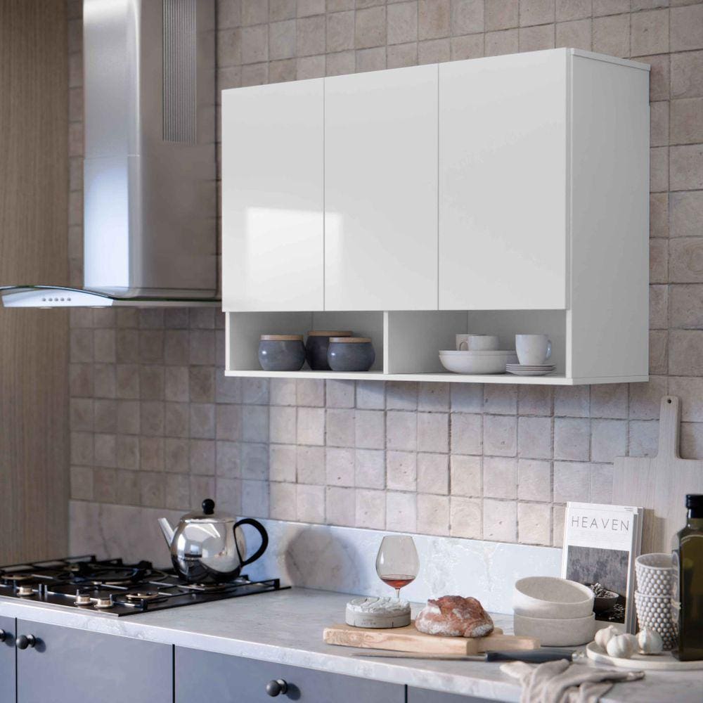 Armário Aéreo 3 Portas Milão Suspenso Para Quarto Cozinha Sala Branco - Rede Móveis
