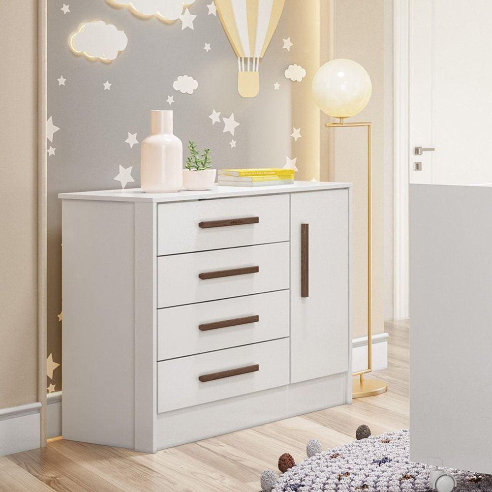 Cômoda Sapateira 1 Porta 4 Gavetas Qmovi Branco