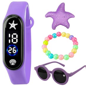 Pulseira + relógio digital infantil prova dagua + oculos sol proteção uv colorida fundo mar menina