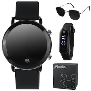 Relogio digital feminino aço + caixa + oculos protecao uv social redondo presente pulseira ajustavel