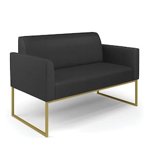 Sofá Namoradeira Base Industrial Dourado Marisa Corino D03 - D\`rossi Cor Preto