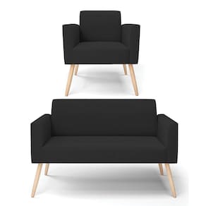 Sofá Namoradeira Com Poltrona Pés Palito Natural Marisa Veludo D03 - D\`rossi Cor Preto