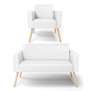 Sofá Namoradeira Com Poltrona Pés Palito Natural Marisa Corino D03 - D\`rossi Cor Branco