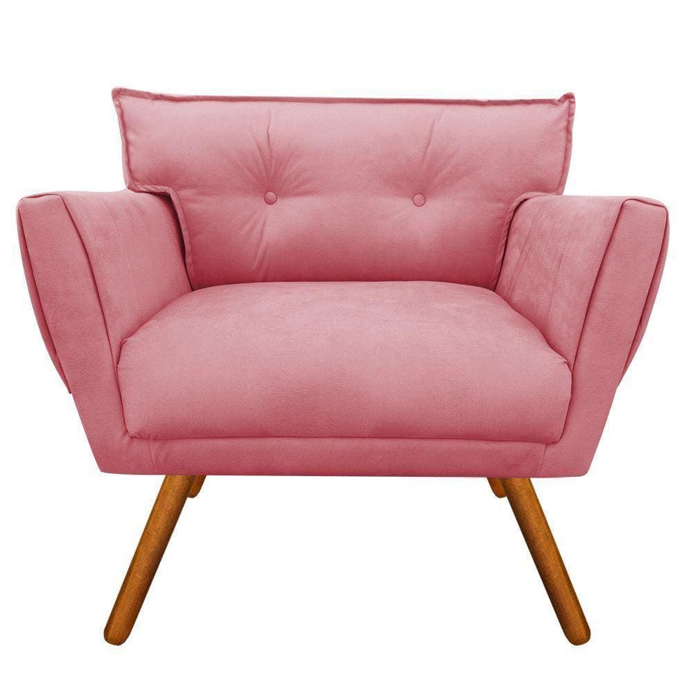 Poltrona Anitta Suede Pés Palito Castanho D\`rossi Cor Rose
