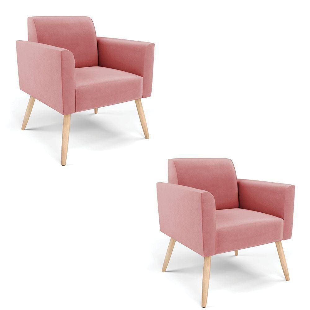 Kit 2 Poltronas Pés Palito Natural Marisa Suede D03 - D\`rossi Cor Rose