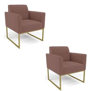 Kit 2 Poltronas Base Industrial Dourado Marisa Veludo D03 - D\`rossi Cor Rose