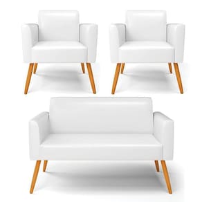 Sofá Namoradeira Com 2 Poltronas Pés Palito Castanho Marisa Corano D03 - D\`rossi Cor Branco