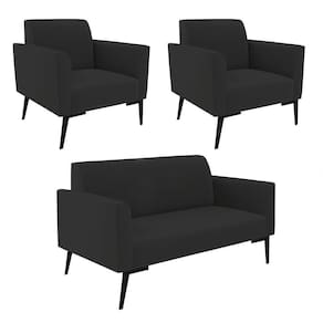 Sofá Namoradeira Com 2 Poltronas Pés Villach Marisa Veludo D03 - D\`rossi Cor Preto
