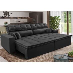 Sofá Retrátil E Reclinável 2,52m Luxos Cama Inbox Velusoft Preto