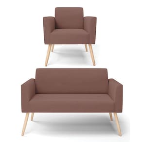 Sofá Namoradeira Com Poltrona Pés Palito Natural Marisa Veludo D03 - D\`rossi Cor Rose