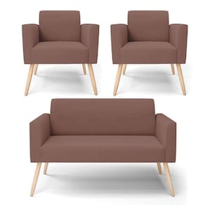 Sofá Namoradeira Com 2 Poltronas Pés Palito Natural Marisa Veludo D03 - D\`rossi Cor Rose