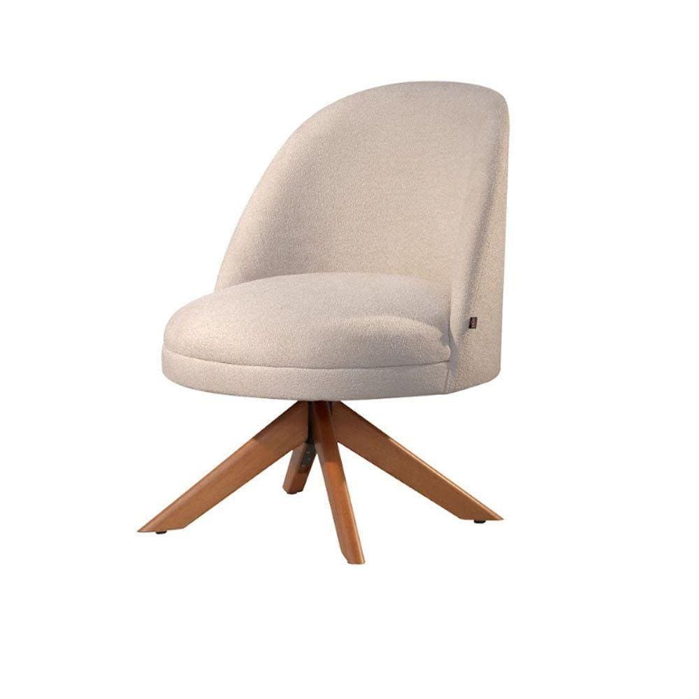Poltrona Lilli Com Base Giratória De Madeira Due Decor Bege