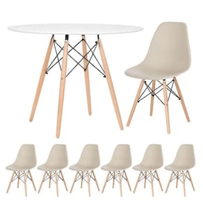 Mesa Redonda Eames 100 Cm Branco + 6 Cadeiras Eiffel Dsw Nude