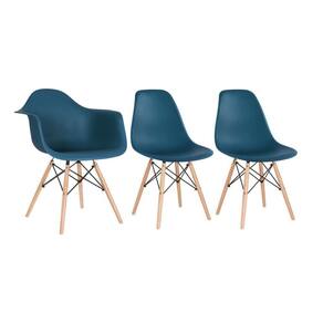Kit 1 Cadeiras Eames Daw Com Braços + 2 Cadeiras Eiffel Dsw Azul Petróleo Azul-petróleo