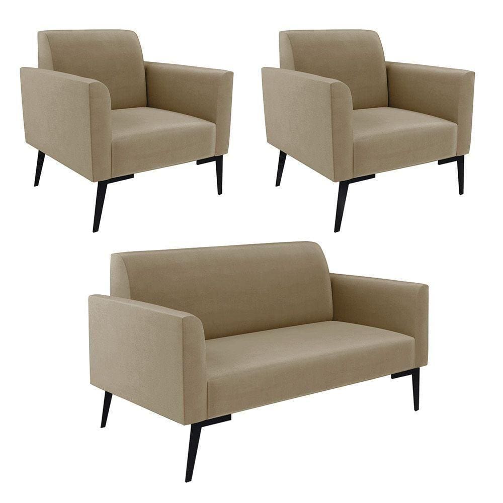 Sofá Namoradeira Com 2 Poltronas Pés Villach Marisa Suede D03 - D\`rossi Cor Marrom Rato