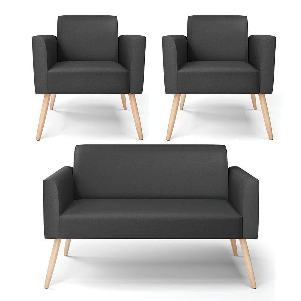 Sofá Namoradeira Com 2 Poltronas Pés Palito Natural Marisa Corino D03 - D\`rossi Cor Preto