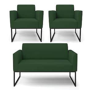 Sofá Namoradeira Com 2 Poltronas Base Industrial Preto Marisa Veludo D03-D\`rossi Cor Verde