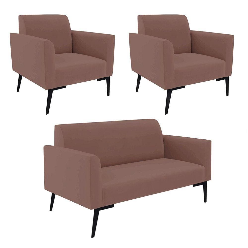 Sofá Namoradeira Com 2 Poltronas Pés Villach Marisa Veludo D03 - D\`rossi Cor Rose