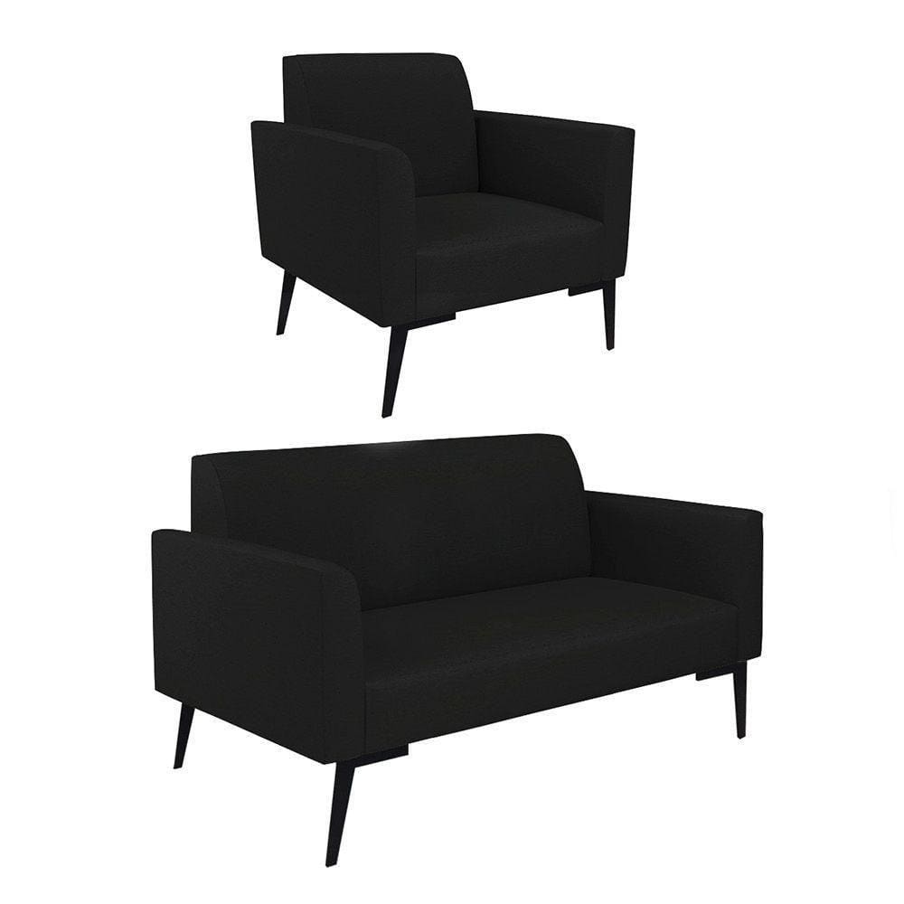 Sofá Namoradeira Com 2 Poltronas Pés Villach Marisa Linho D03 - D\`rossi Cor A79 Preto