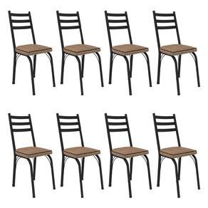 Kit 8 Cadeiras De Cozinha Luisiana Estampado Rattan Bege Pés De Ferro Preto - Pallazio
