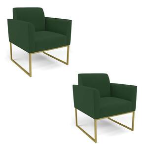 Kit 2 Poltronas Base Industrial Dourado Marisa Veludo D03 - D\`rossi Cor Verde