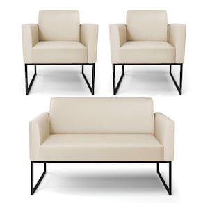 Sofá Namoradeira Com 2 Poltronas Base Industrial Preto Marisa Corino D03 - D\`rossi Cor Bege