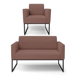 Sofá Namoradeira Com Poltrona Base Industrial Preto Marisa Veludo D03 - D\`rossi Cor Rose
