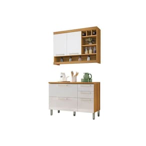 Kit De Cozinha 2 Peças Burguesa (1 Armário + 1 Balcão) C2p23 Freijó-branco-nesher