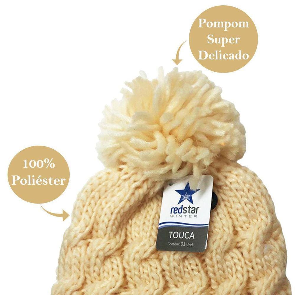 Touca Inverno Unissex Pompom Frio Em Poliéster Lã Vsi01010