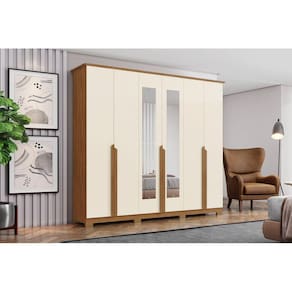 Guarda-Roupa Andreas 06 Pts. C/ Espelho Nature/Off White - Henn