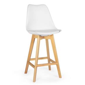 Banqueta Alta Leda Base Madeira com Encosto - Branco