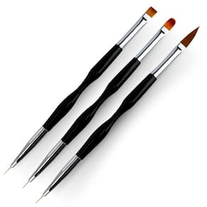 Kit 3 Pincéis 2 Pontas Unhas Gel Acrigel Decoração Manicure