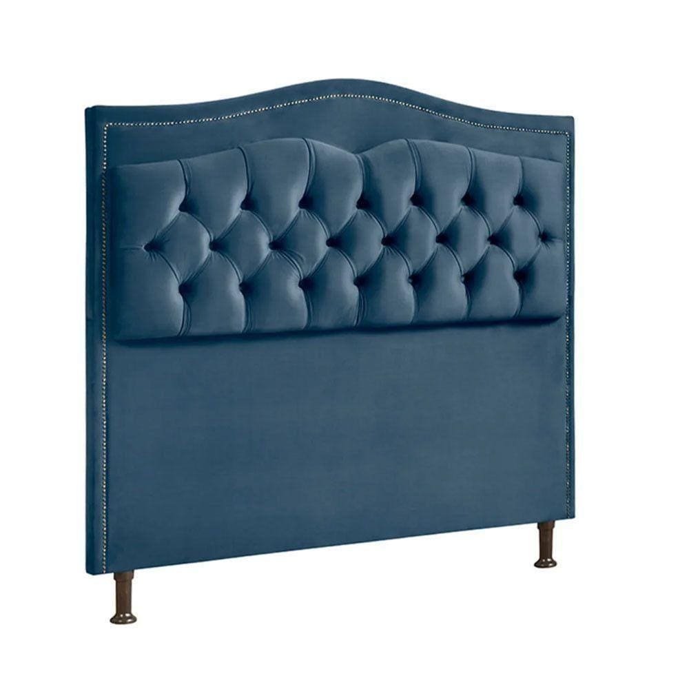 Cabeceira Estofada Holanda 1,40 Casal 2.0 Veludo Speciale Home Azul