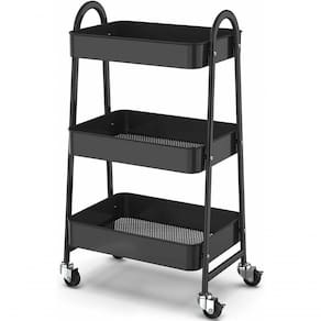 Prateleira Carrinho Organizador De Metal Multiuso Preta 3 Andares - 46*30*77cm Com Rodinhas