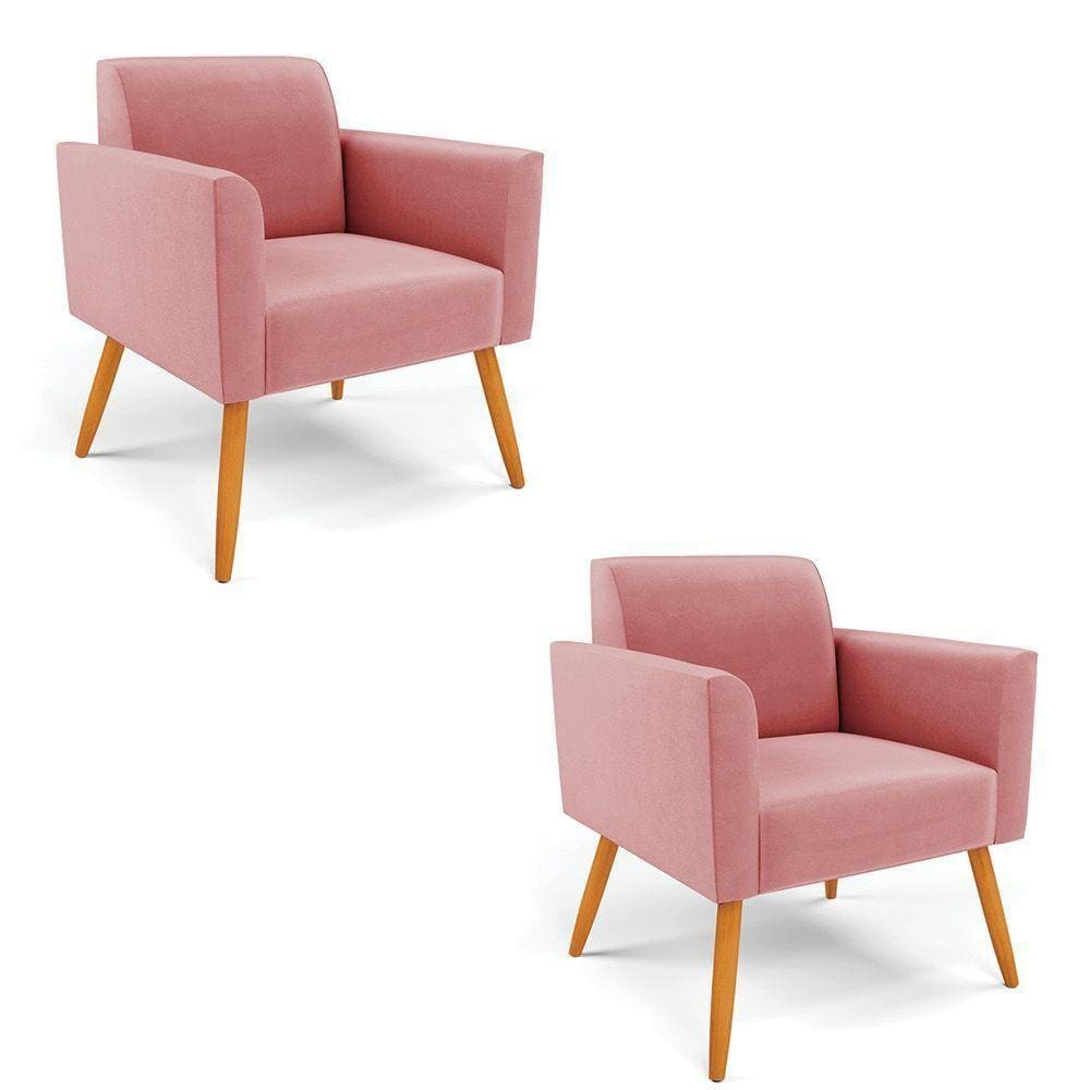 Kit 2 Poltronas Pés Palito Castanho Marisa Suede D03 - D\`rossi Cor Rose