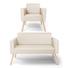 Sofá Namoradeira Com Poltrona Pés Palito Natural Marisa Corino D03 - D\`rossi Cor Bege