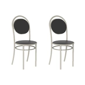 Cadeira Sala De Jantar 190 Aço Kit 2 Uni Prata - Assento Courano Preto - Carraro