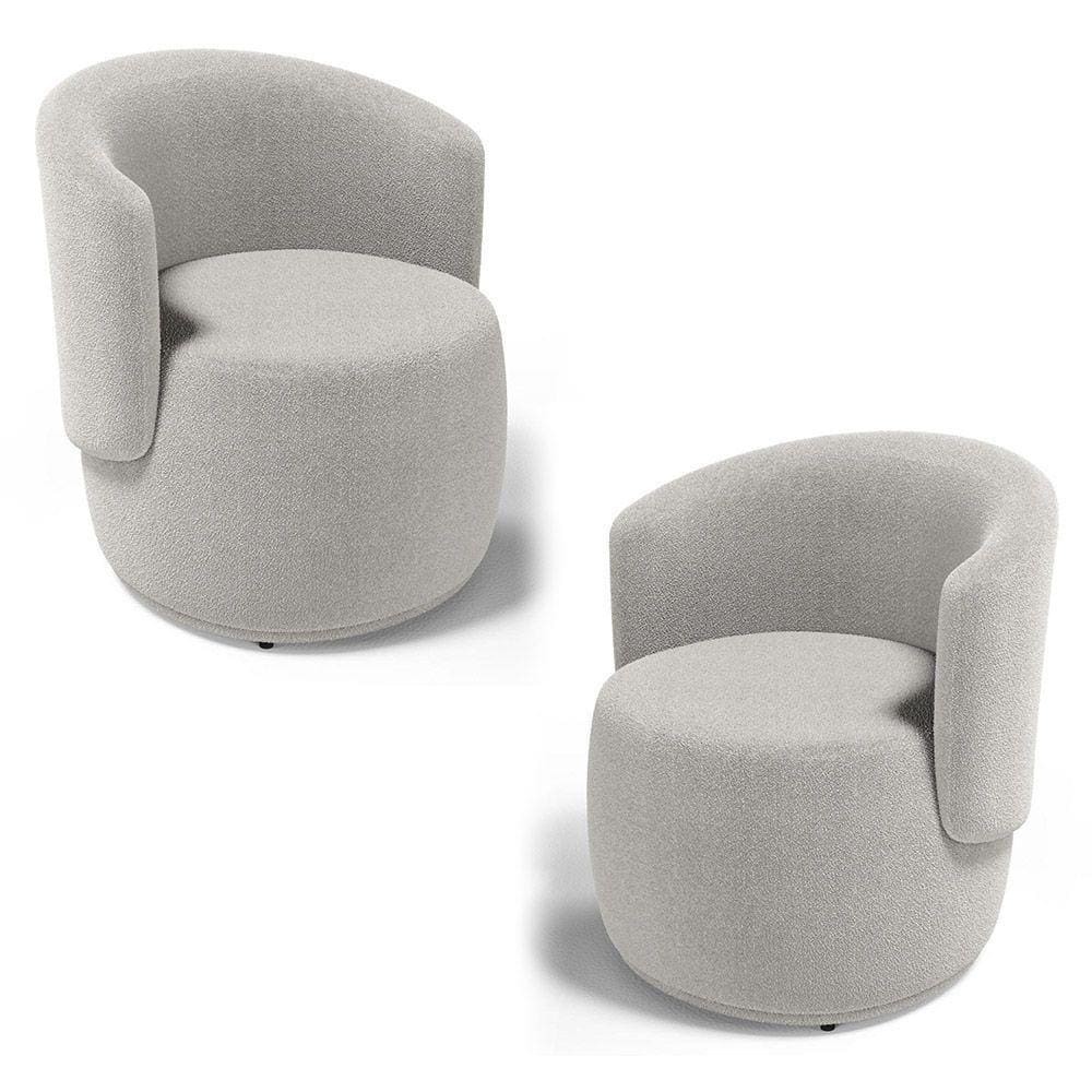 Kit 02 Poltronas Decorativas Aisha Orgânica Bouclê Bege - Desk Design