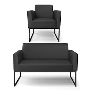 Sofá Namoradeira Com Poltrona Base Industrial Preto Marisa Corino D03 - D\`rossi Cor Preto