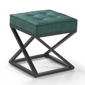 Puff Quadrado Mônaco Veludo Verde Pés Metal Preto