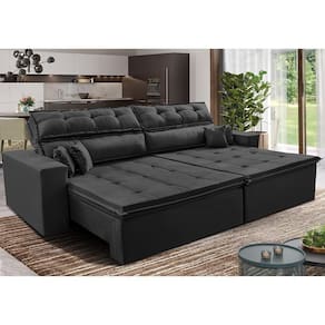 Sofá Retrátil E Reclinável 2,92m Luxos Cama Inbox Velusoft Preto