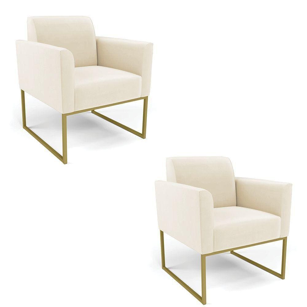 Kit 2 Poltronas Base Industrial Dourado Marisa Veludo D03 - D\`rossi Cor Bege