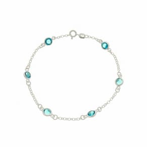 Pulseira Feminina Choker Prata 925 Zircônia Azul Redondo