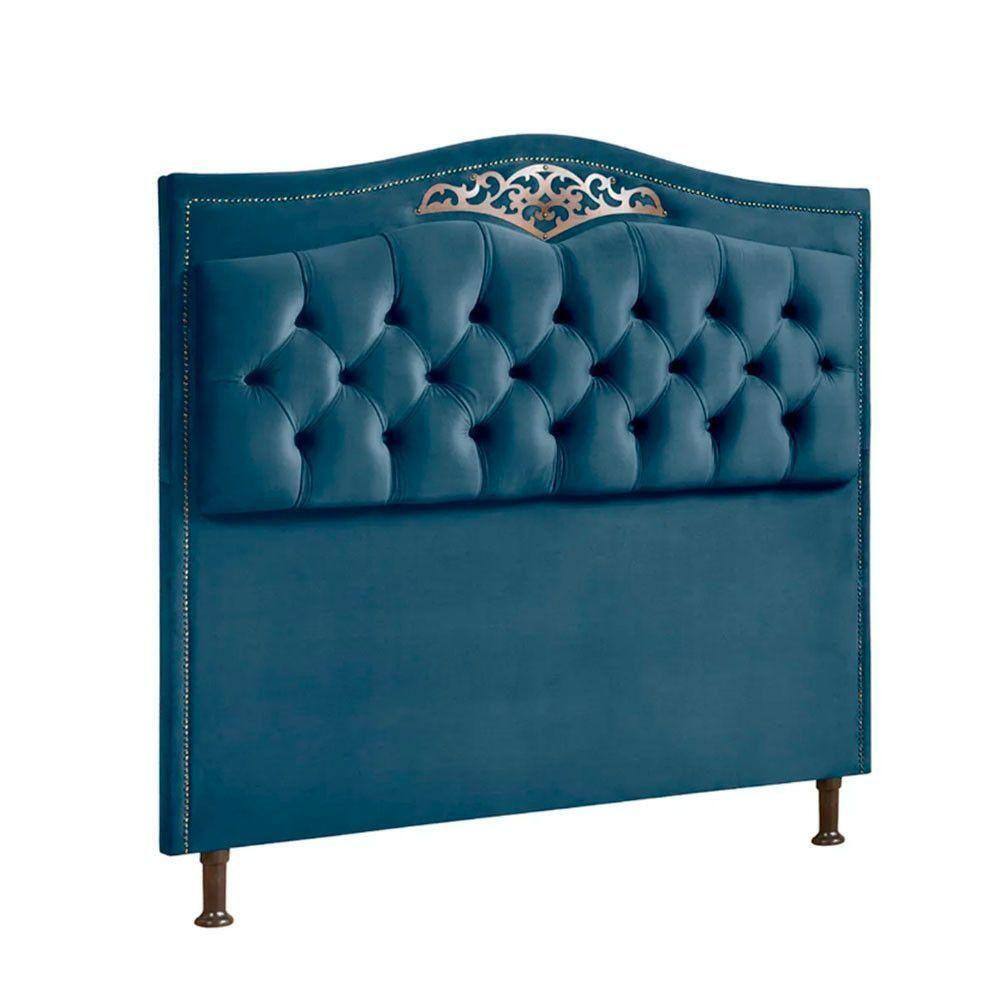 Cabeceira Estofada Holanda 1,40 Casal Veludo Speciale Home Azul