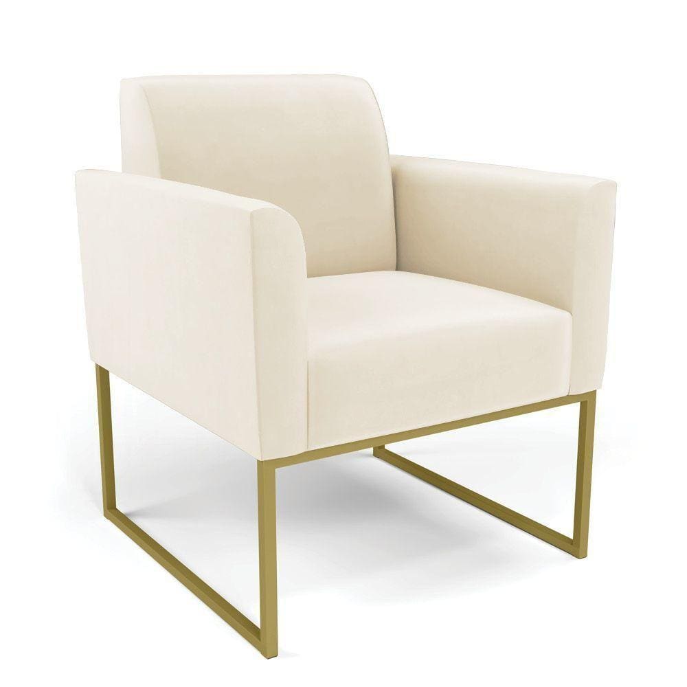 Poltrona Base Industrial Dourado Marisa Veludo D03 - D\`rossi Cor Bege