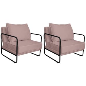 Kit 02 Poltronas Decorativas Sevilha Base De Ferro Preta Linho Cor Rosê