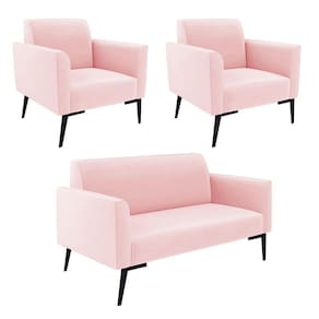 Sofá Namoradeira Com 2 Poltronas Pés Villach Marisa Suede D03 - D\`rossi Cor Rosa Bebê