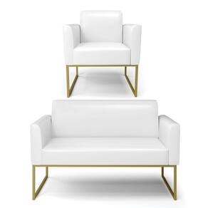 Sofá Namoradeira Com Poltrona Base Industrial Dourado Marisa Corano D03 - D\`rossi Cor Branco