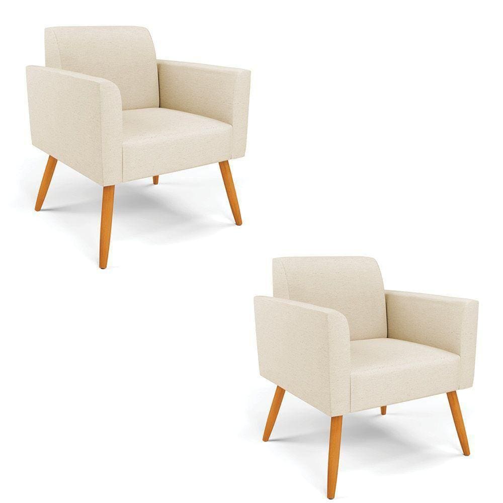 Kit 2 Poltronas Pés Palito Castanho Marisa Linho D03 - D\\`rossi Cor A19 Bege